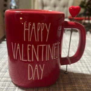 New Rae Dunn Happy Valentine's Day Mug and Stir Stick Red